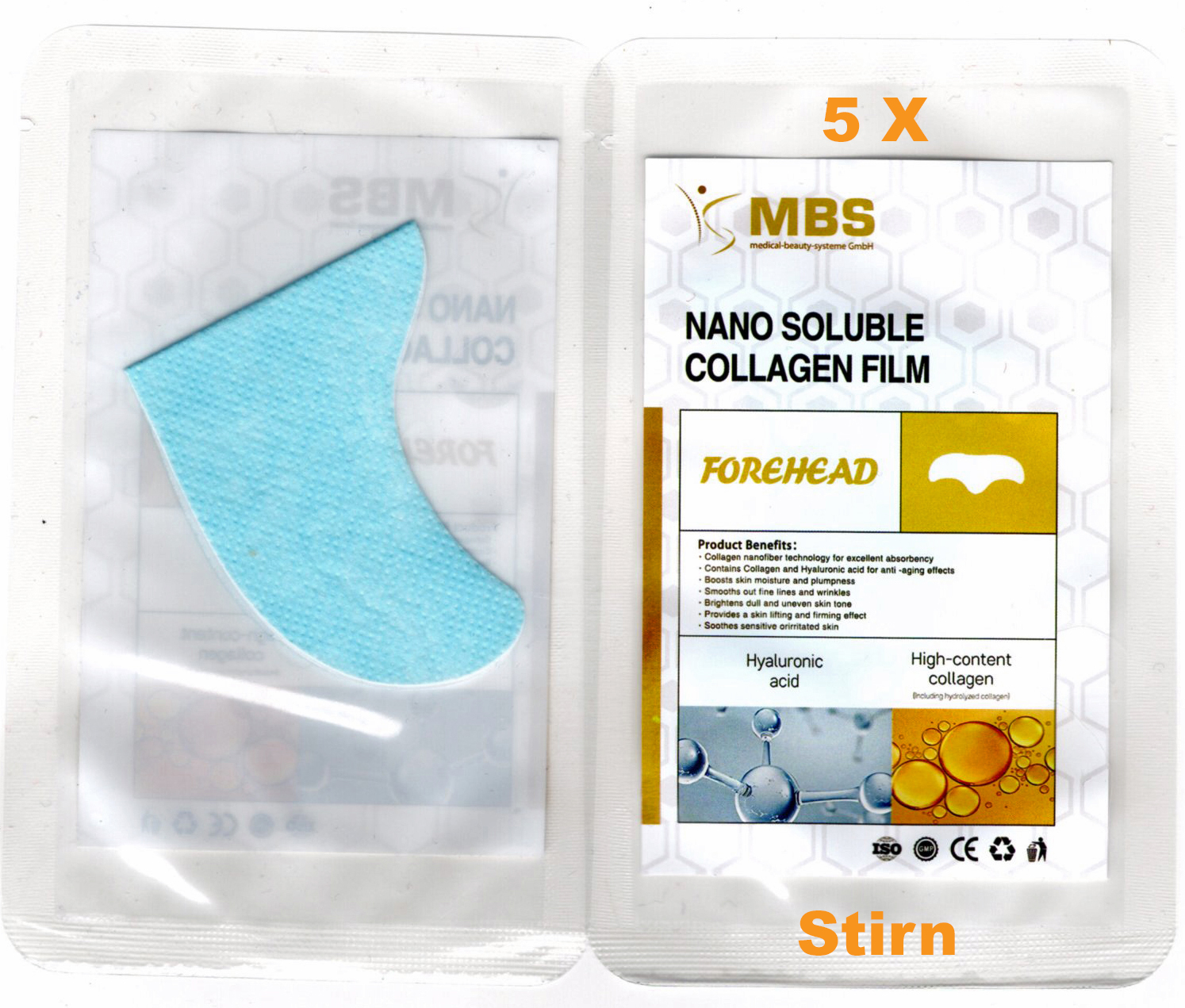 Hochwertige Nano Kollagenfilm Pad's -  5 Packs Wasserlösliche Gesichtsmaske für Stirn 